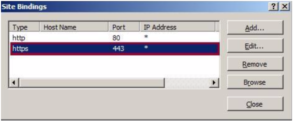 If you see the Site bindings, the website is now linked to the SSL certificate and you may <strong>close</strong> the window.