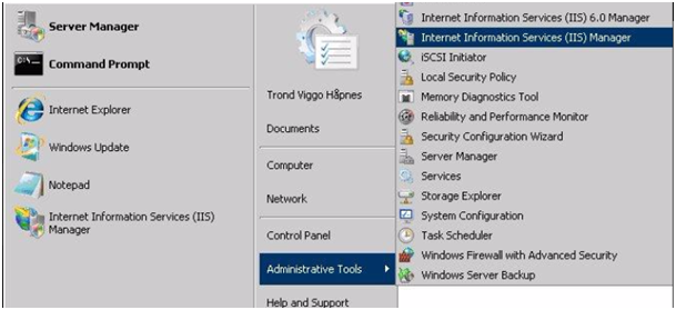 Start your IIS Manager to install the SSL certificate on the same server where the CSR was generated. Then select Administrative Tools. Next, select Internet Information Services (ISS).