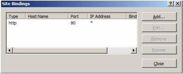 The certificate has now been installed on the server. In order to use the certificate on a web site, you must associate the certificate with the web site.<br/> Start IIS Manager, right click and select Bindings on the website where you want to use the SSL certificate. Click <strong>Add</strong> in the screenshot below.